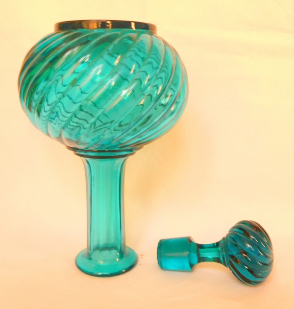Baccarat crystal bottle / decanter, Bambou pattern, rare turquoise version - circa 1880