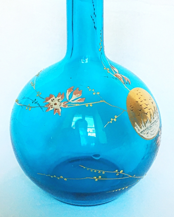 Carafe à vin en cristal de Baccarat japonisante, cristal bleu turquoise émaillé & doré vers 1890