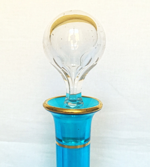 Baccarat crystal turquoise blue wine decanter enhanced with fine gold, 19th century