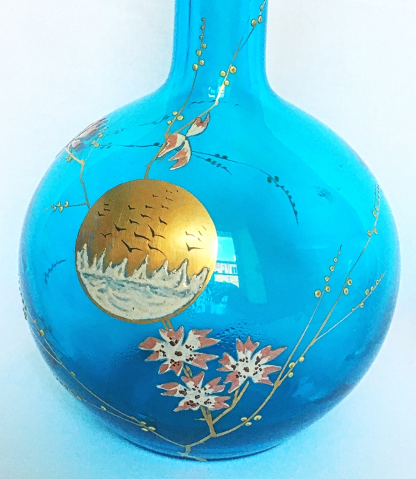 Carafe à vin en cristal de Baccarat japonisante, cristal bleu turquoise émaillé & doré vers 1890