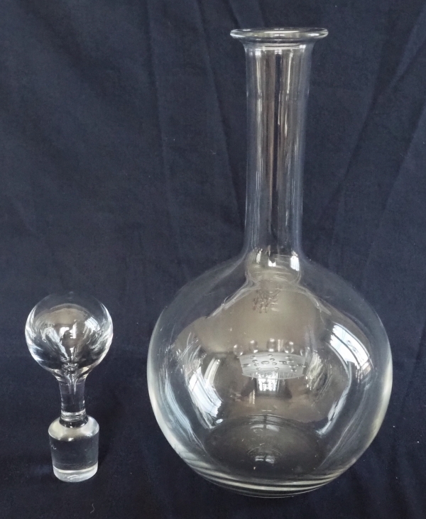 Tall Baccarat crystal wine bottle / decanter engraved with a crown of Baron - 30.5cm