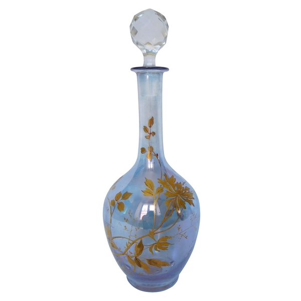 Carafe à liqueur en cristal de Baccarat, cristal irisé bleu doré à l'or fin