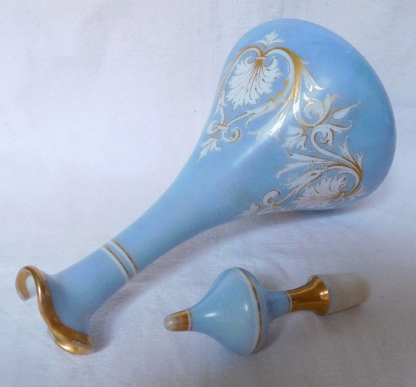 Baccarat crystal wine decanter, opaline enanced with blue sky and gilt decoration