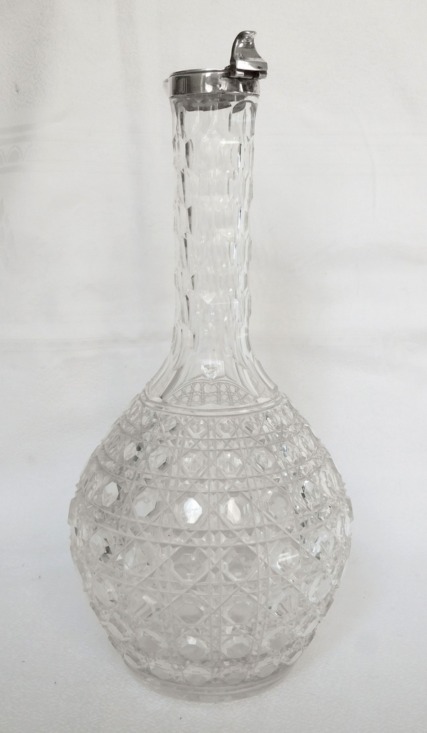 Baccarat crystal decanter, Pontarlier pattern, sterling silver bottleneck stopper
