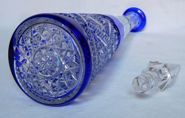 Tall Baccarat blue overlay crystal wine decanter