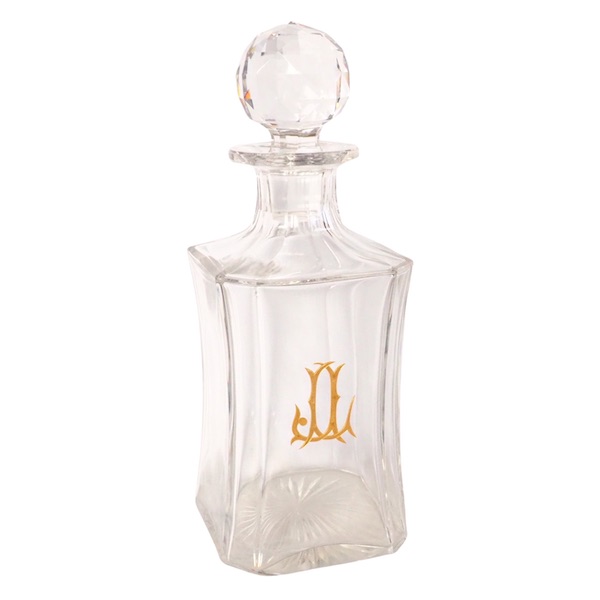 Tall Baccarat crystal cognac or brandy bottle, JL monogram