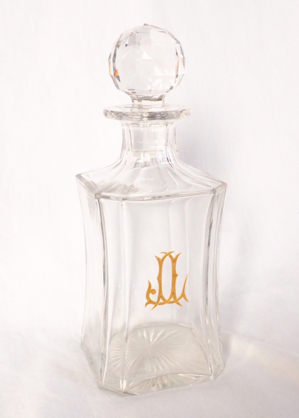 Tall Baccarat crystal cognac or brandy bottle, JL monogram