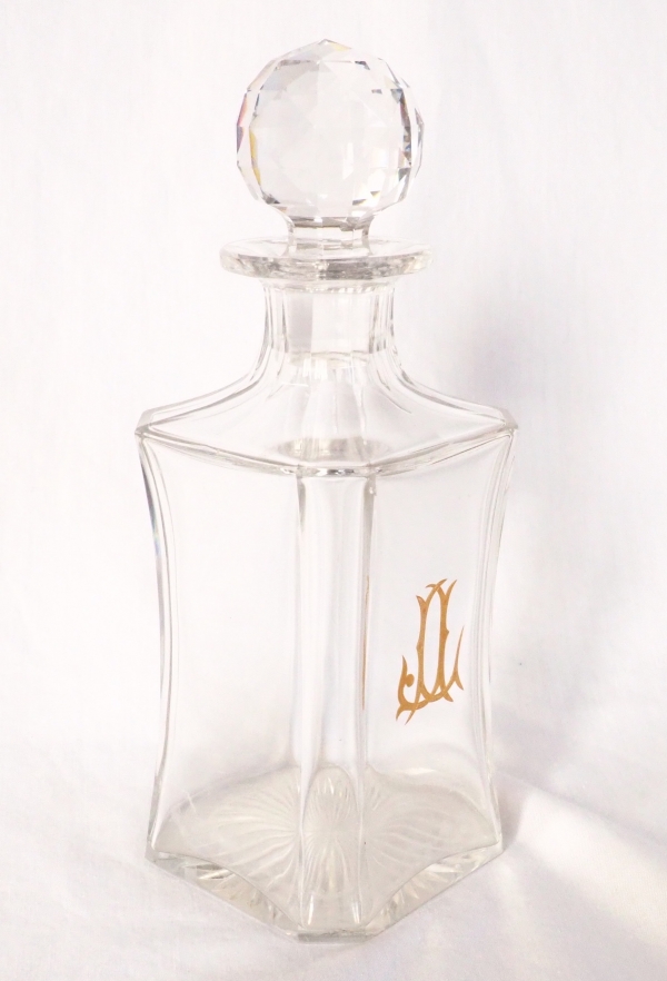 Tall Baccarat crystal cognac or brandy bottle, JL monogram