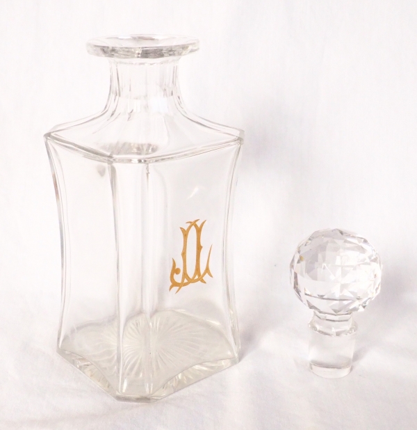 Tall Baccarat crystal cognac or brandy bottle, JL monogram