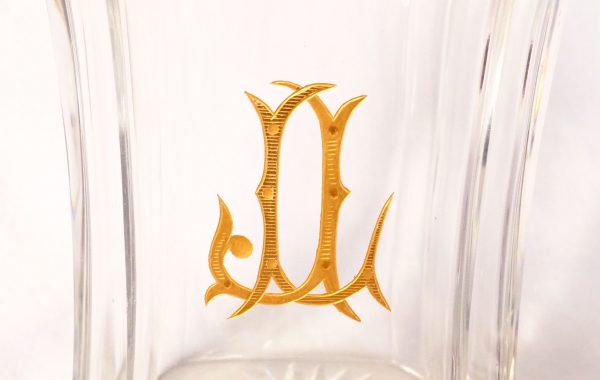Tall Baccarat crystal cognac or brandy bottle, JL monogram