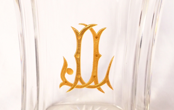 Grande carafe à cognac en cristal de Baccarat, monogramme JL