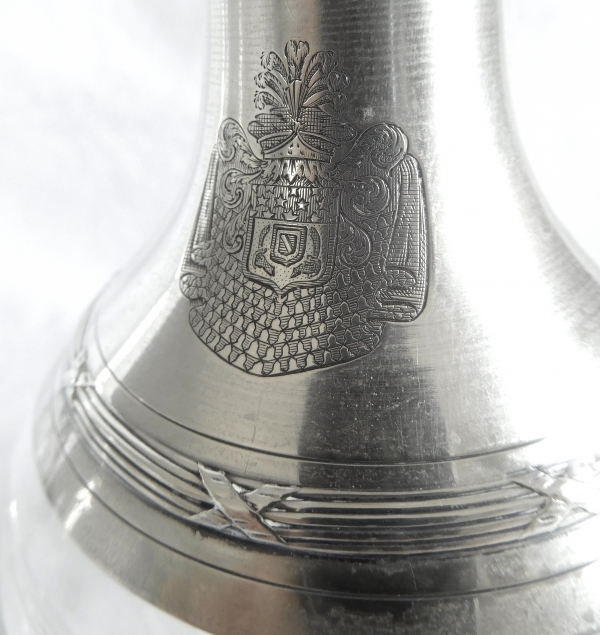 Baccarat crystal and sterling silver liquor bottle, Duke of Elchingen's coat of arms engraved