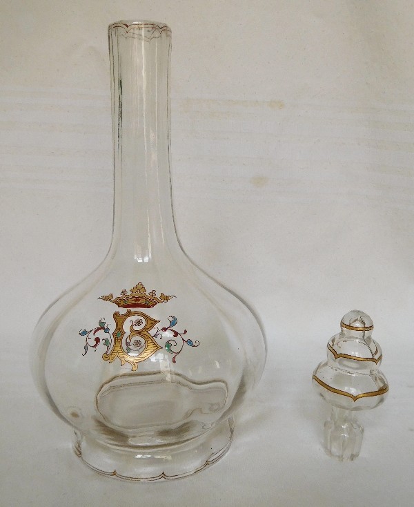  Emile Gallé wine decanter, gilt and enamelled glass, Marquis crown