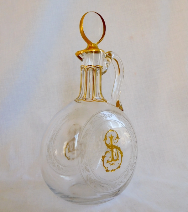 Luxurious Baccarat crystal whiskey bottle, SL monogram enhanced with fine gold circa 1890