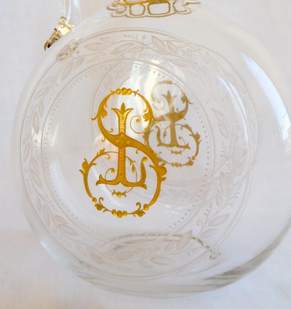 Luxurious Baccarat crystal whiskey bottle, SL monogram enhanced with fine gold circa 1890