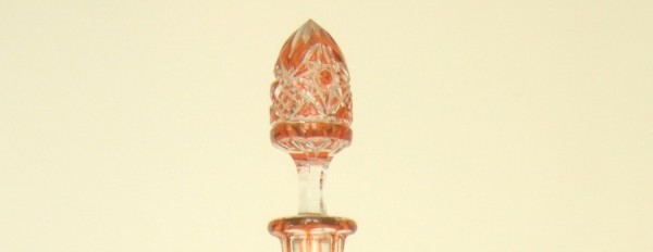 Baccarat crystal overlay wine decanter, Lagny pattern