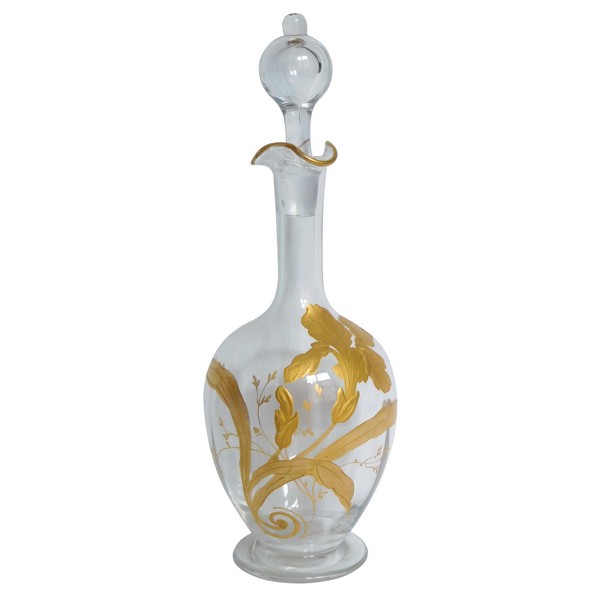 Baccarat crystal liquor decanter enhanced with fine gold, Art Nouveau period