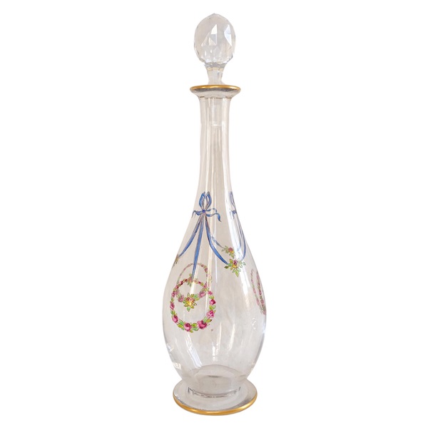 Carafe à liqueur en cristal de Baccarat émaillé et doré - rare modèle Art Nouveau d'époque 1900