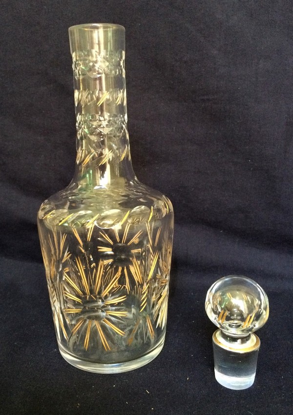 Rare carafe à liqueur en cristal de Baccarat dorée