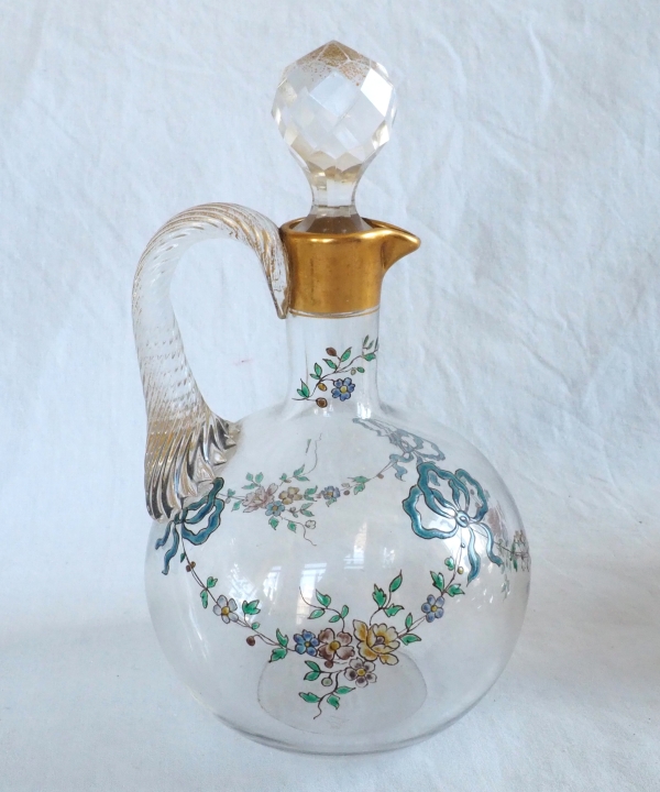 Carafe à liqueur en cristal de Baccarat émaillé et doré, style Louis XVI