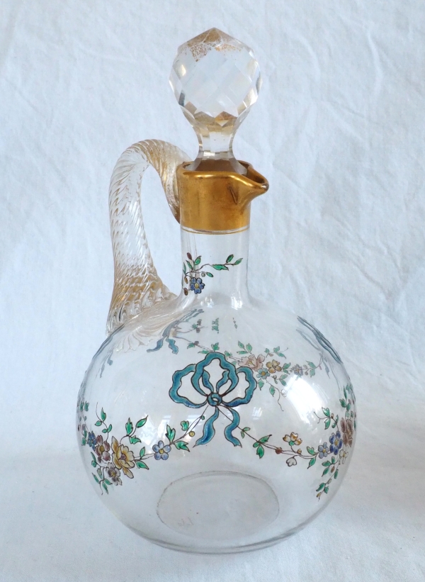 Carafe à liqueur en cristal de Baccarat émaillé et doré, style Louis XVI