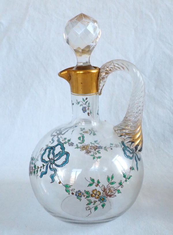 Carafe à liqueur en cristal de Baccarat émaillé et doré, style Louis XVI