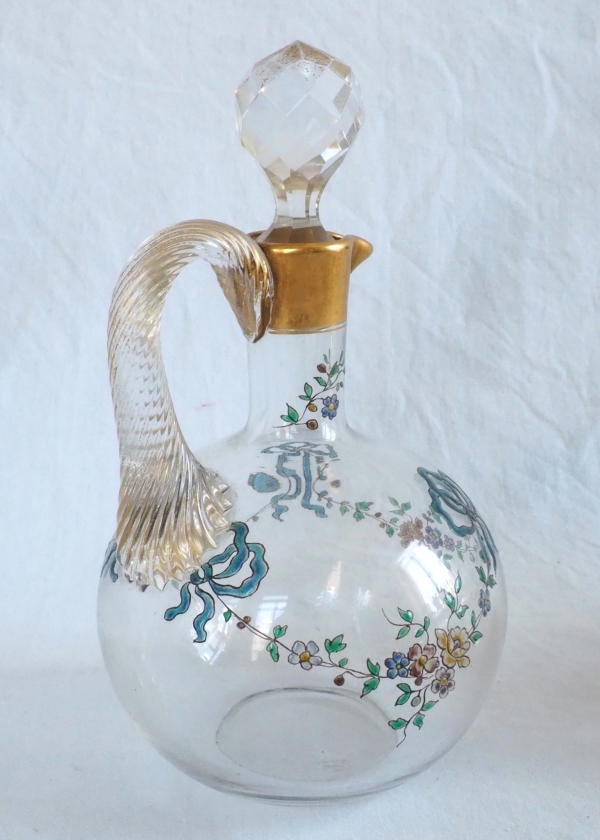 Carafe à liqueur en cristal de Baccarat émaillé et doré, style Louis XVI