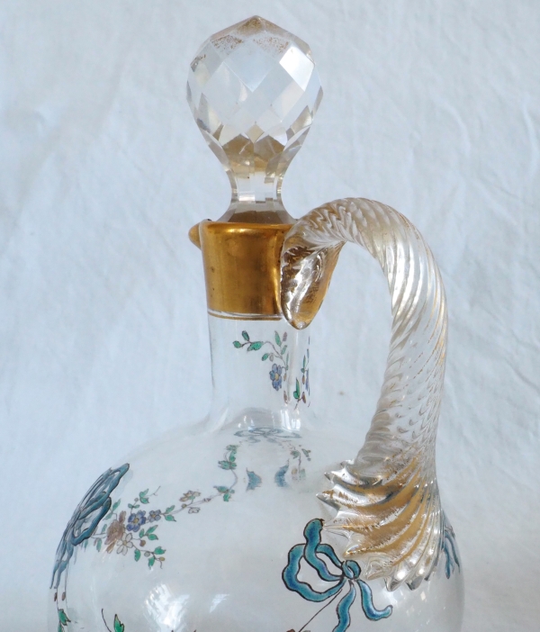 Carafe à liqueur en cristal de Baccarat émaillé et doré, style Louis XVI