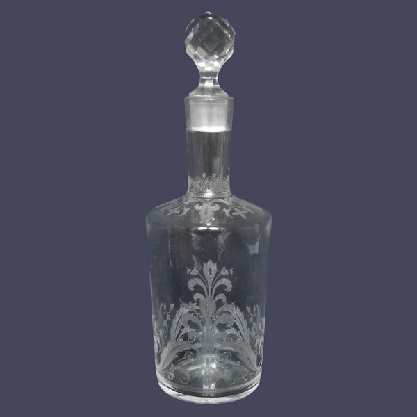 Baccarat crystal liquor decanter, engraved fleur-de-lis pattern #6759
