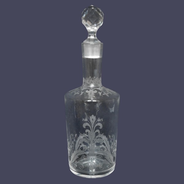 Baccarat crystal liquor decanter, engraved fleur-de-lis pattern #6759