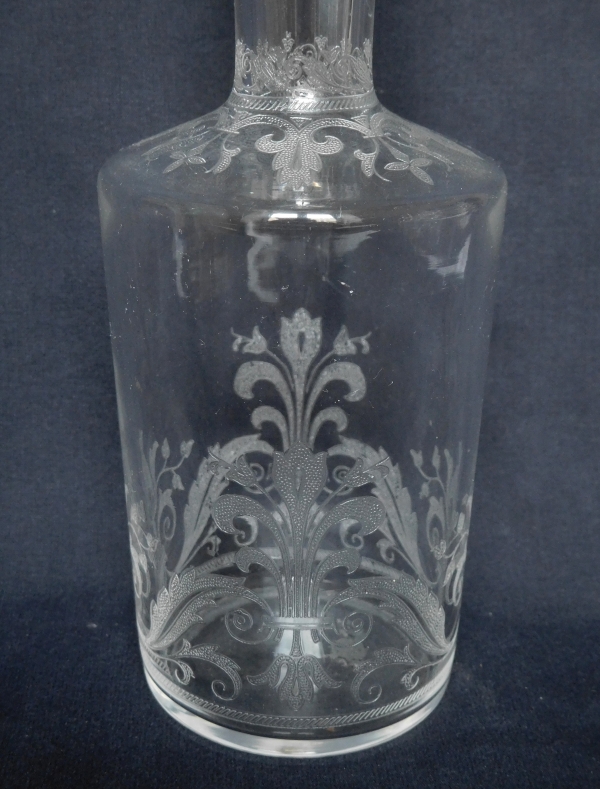 Baccarat crystal liquor decanter, engraved fleur-de-lis pattern #6759