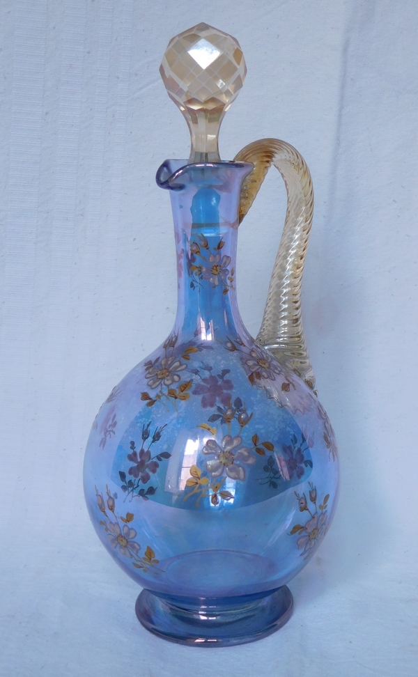 Carafe à liqueur en cristal de Baccarat, cristal irisé bleu doré à l'or fin