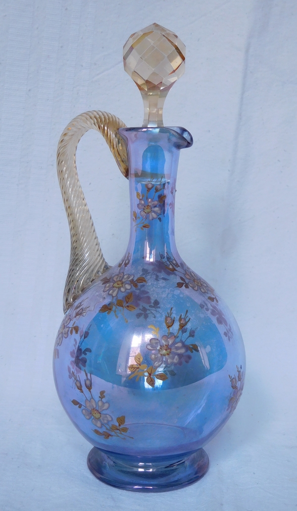 Carafe à liqueur en cristal de Baccarat, cristal irisé bleu doré à l'or fin