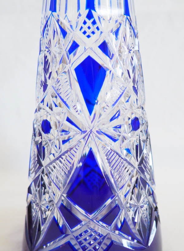 Baccarat blue overlay crystal and sterling silver liquor decanter - Lagny pattern