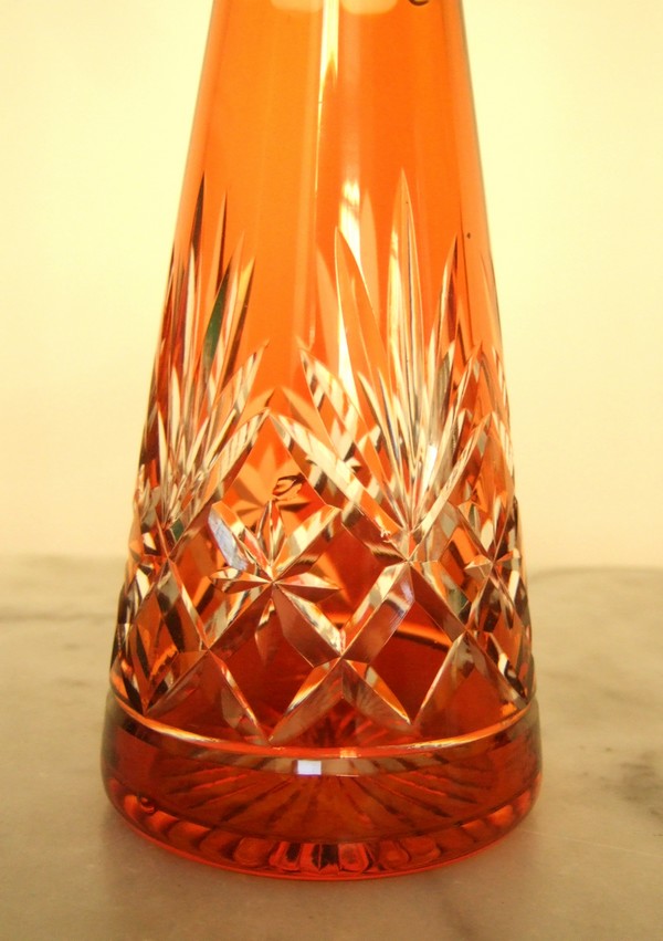 St Louis crystal liquor decanter, orange overlay, Masset patternLiquor