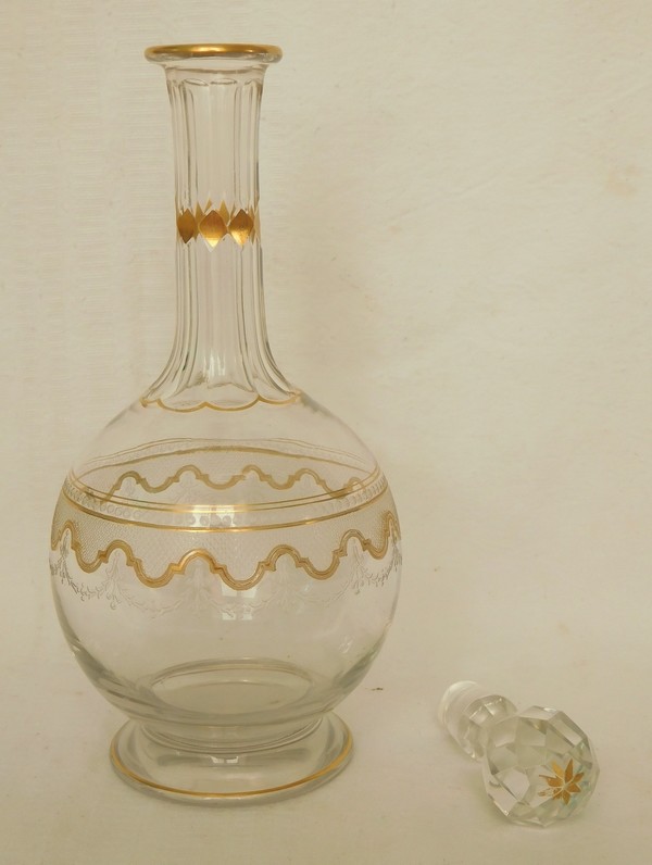 St Louis crystal liquor decanter enhanced with fine gold, Louis XVI style