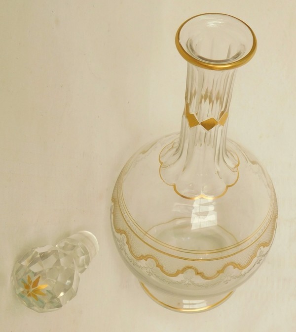 St Louis crystal liquor decanter enhanced with fine gold, Louis XVI style