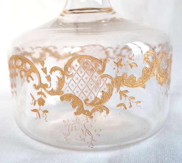 Carafe à liqueur en cristal de Saint Louis dorée à l'or fin, style Louis XV