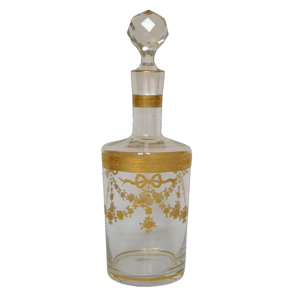 Baccarat crystal liquor decanter enhanced with fine gold, Louis XVI style