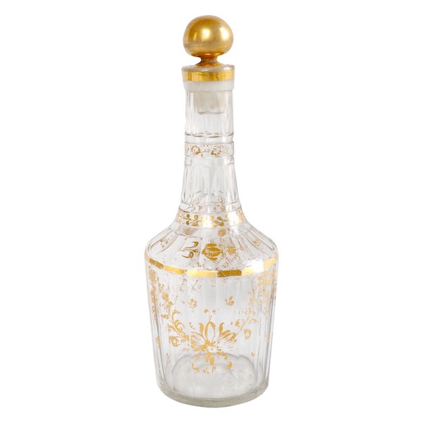 Louis XVI glass liquor bottle enhanced with fine gold - 18th century