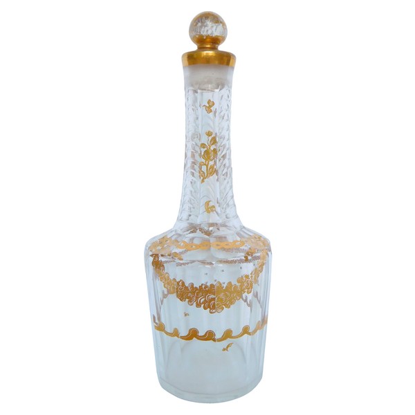 Louis XVI glass liquor bottle enhanced with fine gold, 18th century