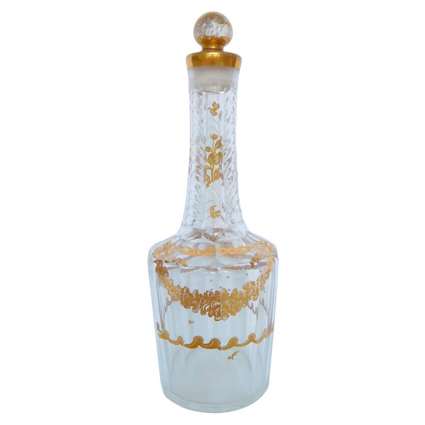 Louis XVI glass liquor bottle enhanced with fine gold, 18th century