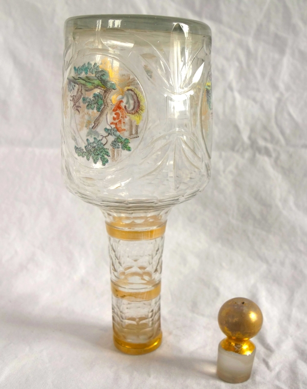 18th century liquor bottle - cut, gilt and enamelled glass