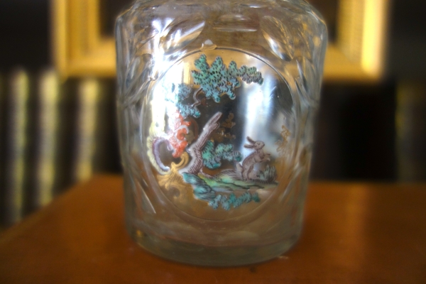 18th century liquor bottle - cut, gilt and enamelled glass