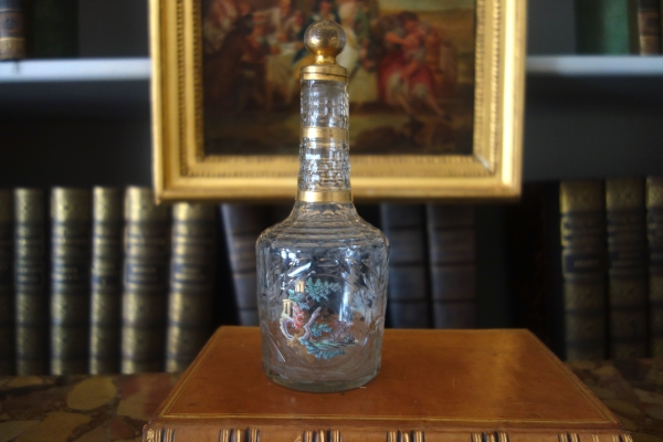 18th century liquor bottle - cut, gilt and enamelled glass