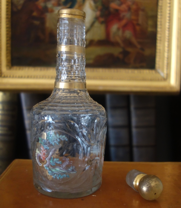 18th century liquor bottle - cut, gilt and enamelled glass