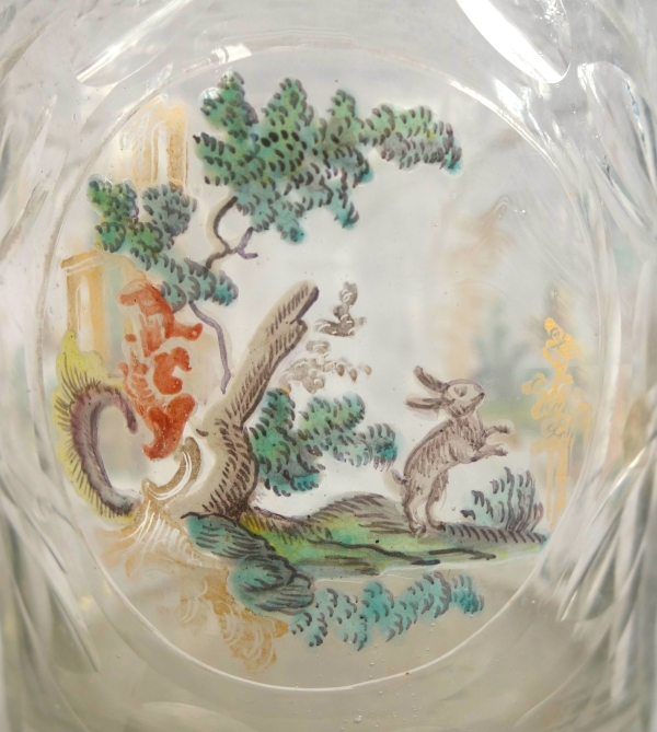 18th century liquor bottle - cut, gilt and enamelled glass