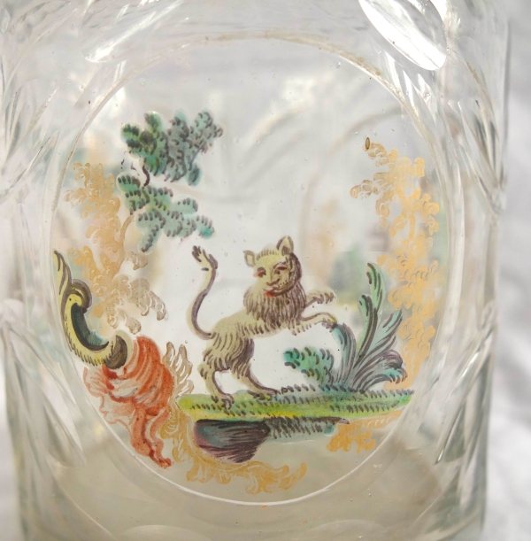 18th century liquor bottle - cut, gilt and enamelled glass