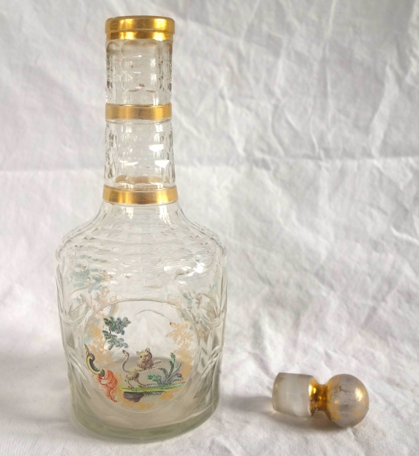 18th century liquor bottle - cut, gilt and enamelled glass