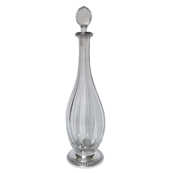 Puiforcat & Baccarat crystal wine decanter, Malmaison pattern, sterling silver base and bottleneck